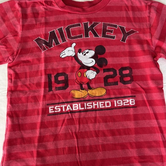 DISNEY Mickey Mouse Graphic Kids Red Striped Crew Neck Short Sleeve L 10/12 - Picture 8 of 9